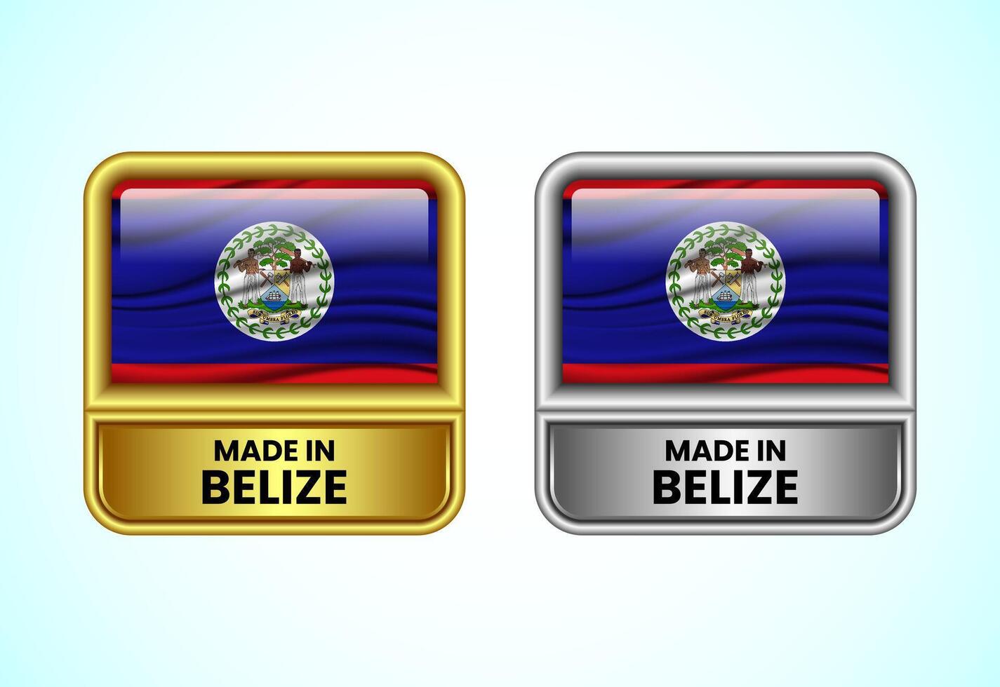 Made in Belize label icon in gold and silver color. Flag icon set for business vector