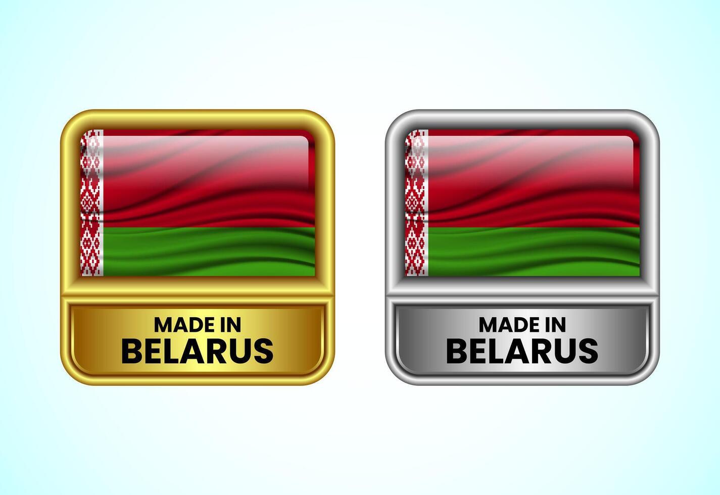 Made in Belarus label icon in gold and silver color. Flag icon set for business vector