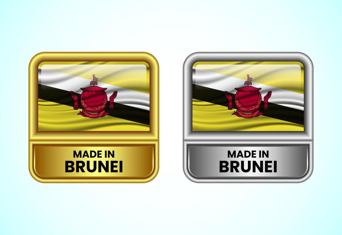 Made in Brunei label icon in gold and silver color. Flag icon set for business vector