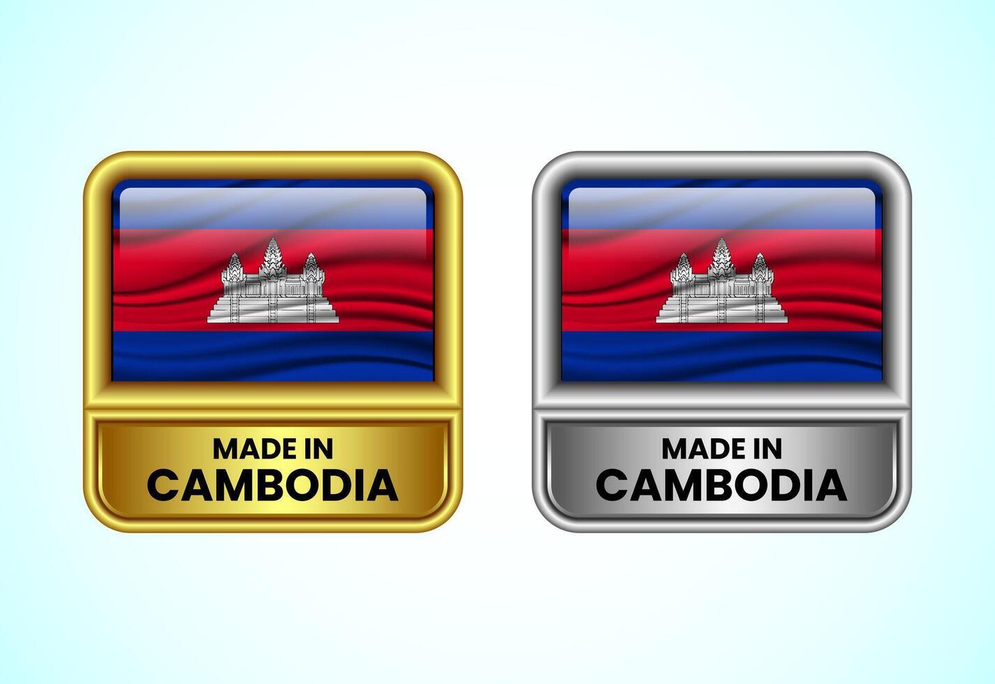 Made in Cambodia label icon in gold and silver color. Flag icon set for business vector