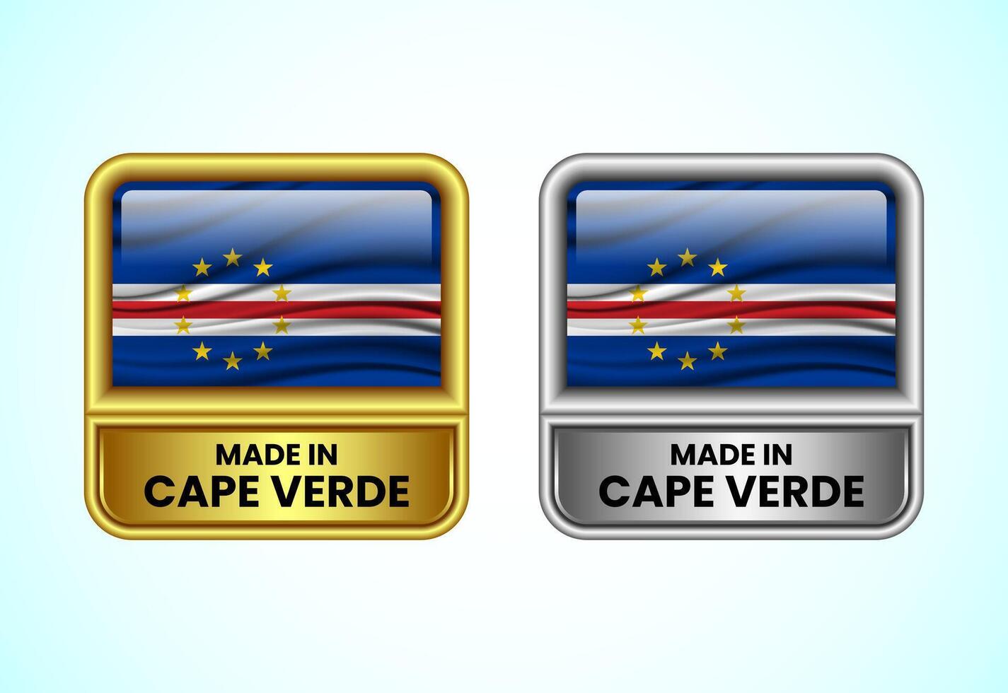 Made in Cape Verde label icon in gold and silver color. Flag icon set for business vector