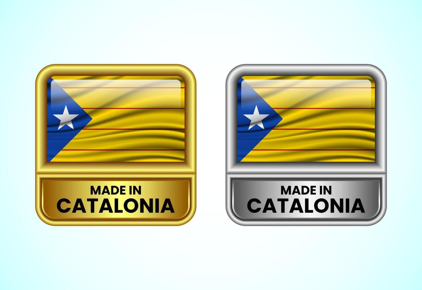 Made in Catalonia label icon in gold and silver color. Flag icon set for business vector