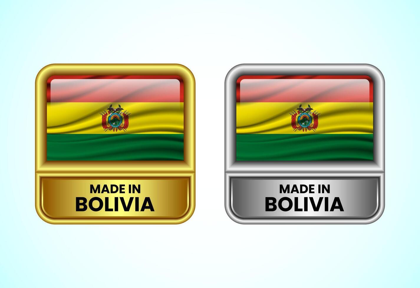 Made in Bolivia label icon in gold and silver color. Flag icon set for business vector