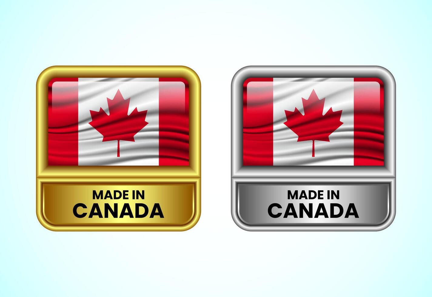 Made in Canada label icon in gold and silver color. Flag icon set for business vector