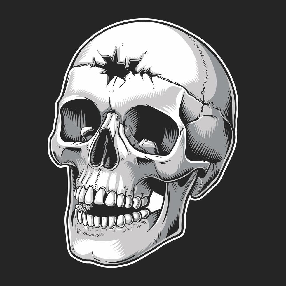 Human skull with a hole in the top of the head vector
