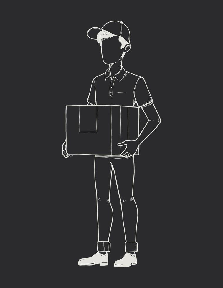Minimalist Illustration of a Delivery Man with a Box vector