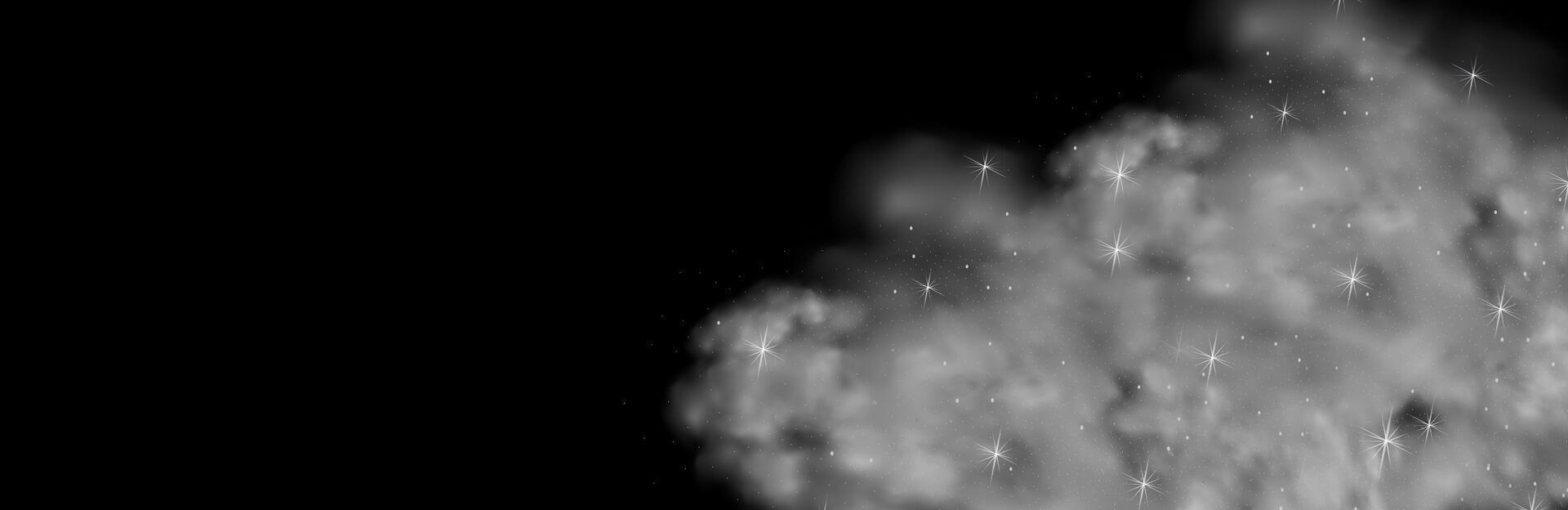 Black background with gray clouds creating the effect of smoke or fog. The atmosphere of spring magic at dawn or summer night ,fog over land or water surface. vector