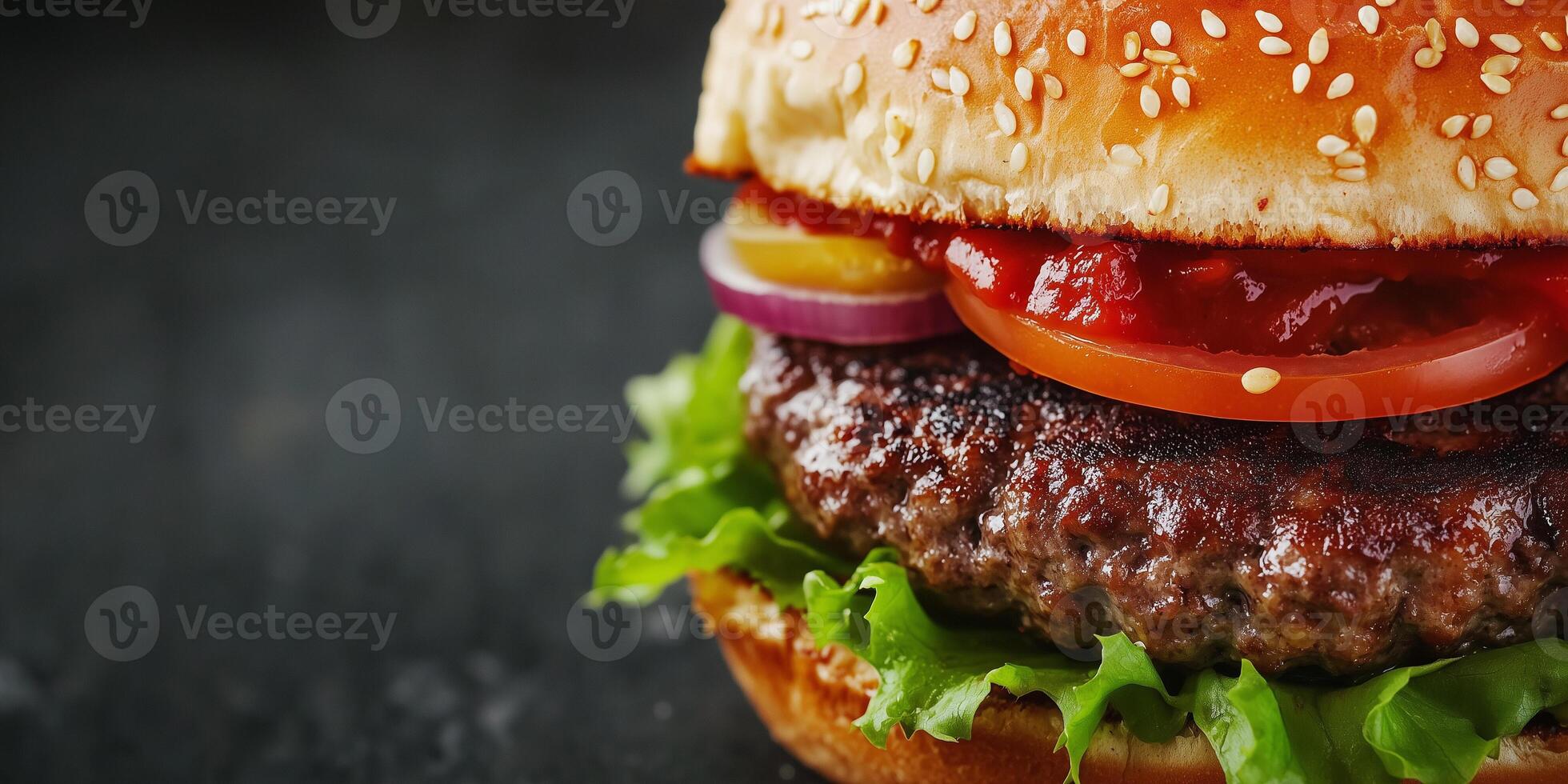 Close-up of an assembled burger with visible fillings, culinary photography photo