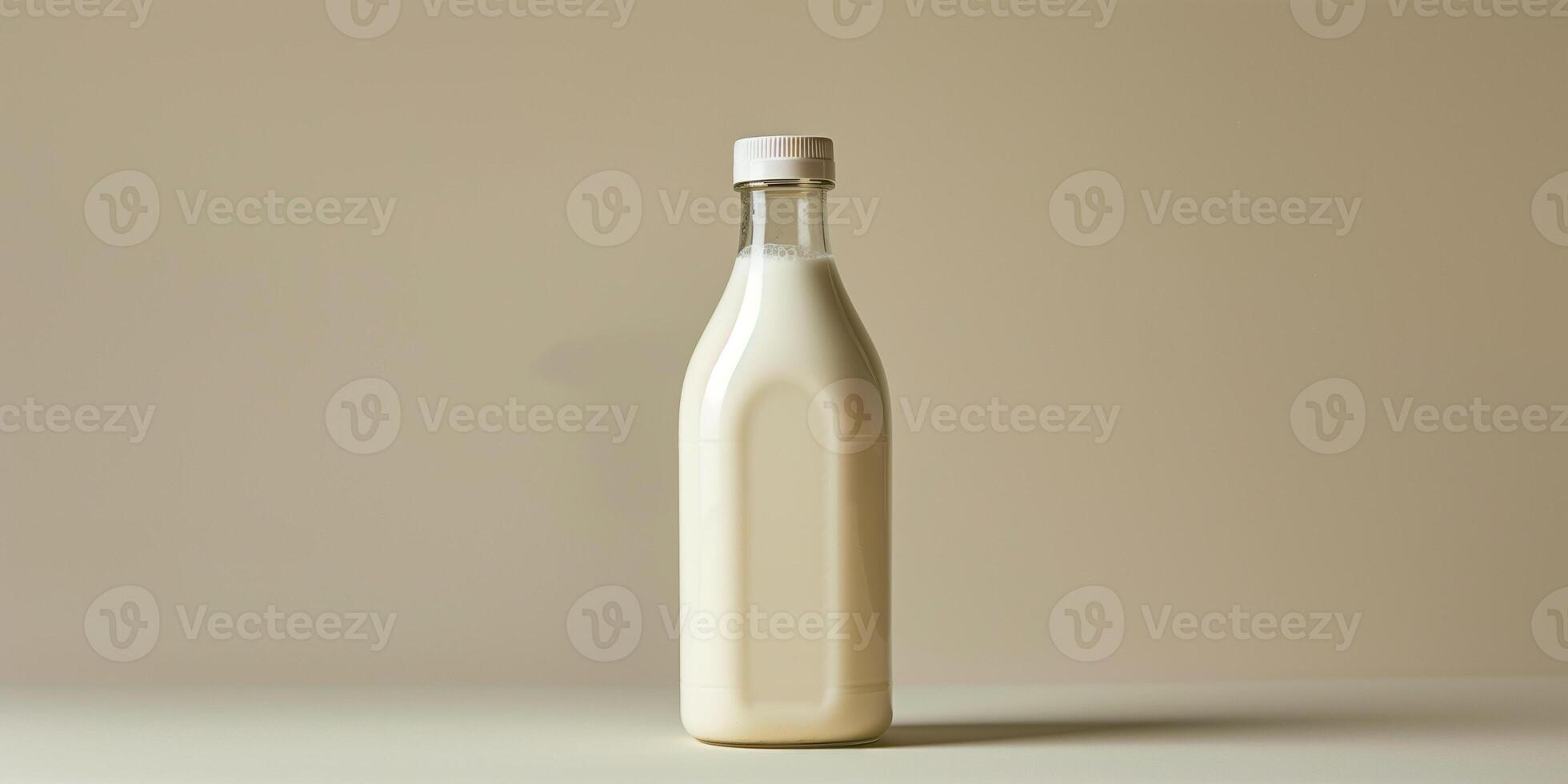 Plastic bottle of kefir with a sealed cap and label, displayed against a neutral backdrop, culinary photography photo