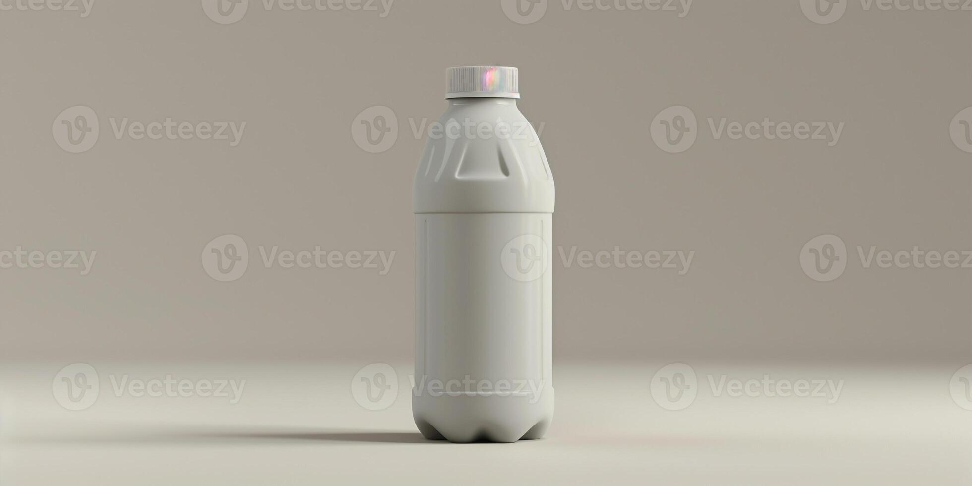Protein drink bottle with a screw-top lid, isolated against a neutral background, meal photography photo