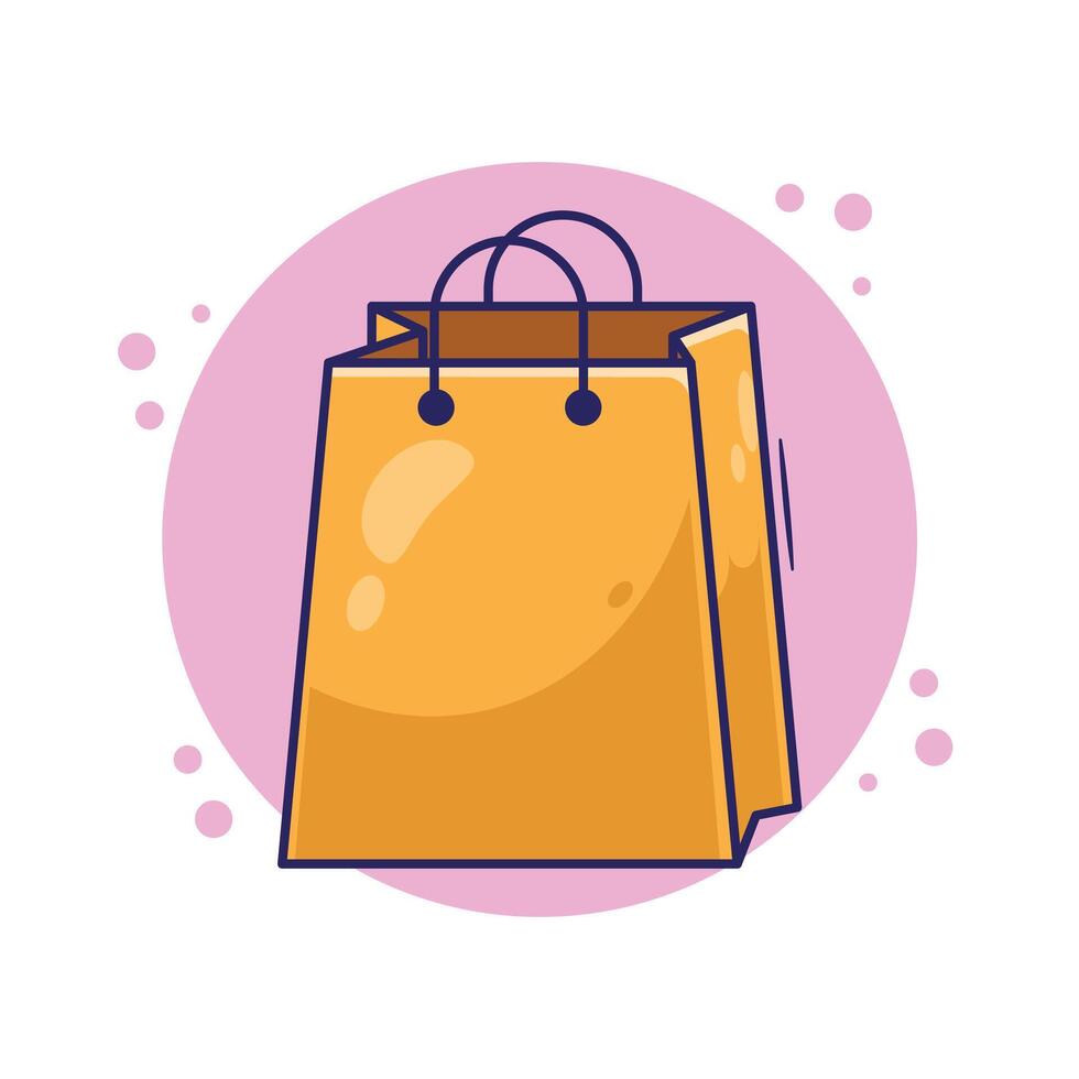 Draw cartoon brown paper shopping bag icon mascot symbol illustration. Shopping bag symbol for web and online or offline store vector