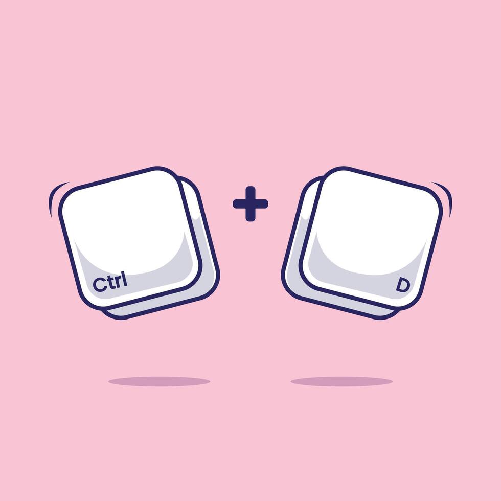 Flat cartoon symbol of Computer keyboard combination shortcut Ctrl D icon illustration. Work efficient innovation technology on computer program vector