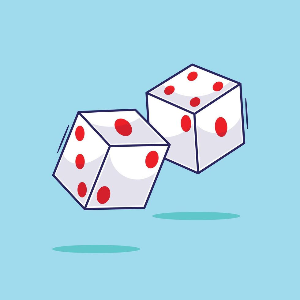 Cute cartoon of two dice or cube game play roll on board games. Two white dice illustration with simple concept vector
