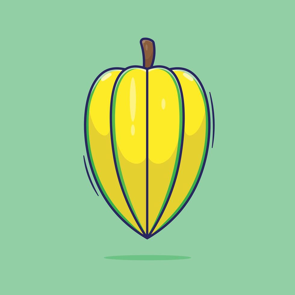 Draw yellow ripe starfruit or carambola icon, mascot, symbol illustrations. Flat cartoon style vector