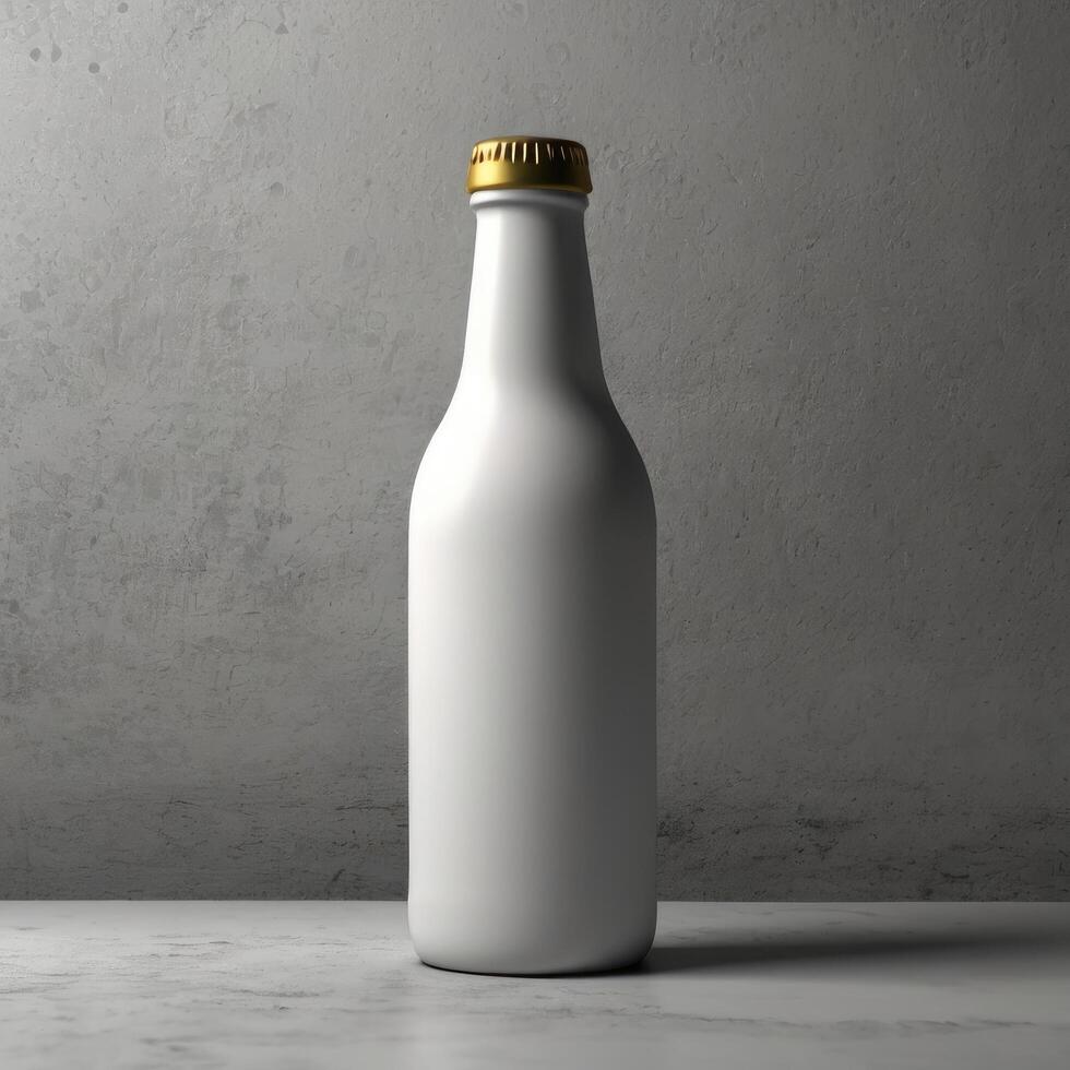 White Bottle Mockup Against Grey Background photo