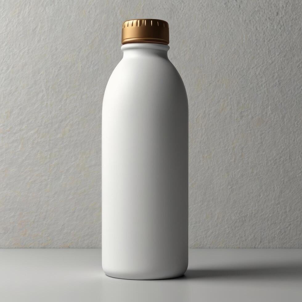 White Bottle With Gold Cap On A Table photo