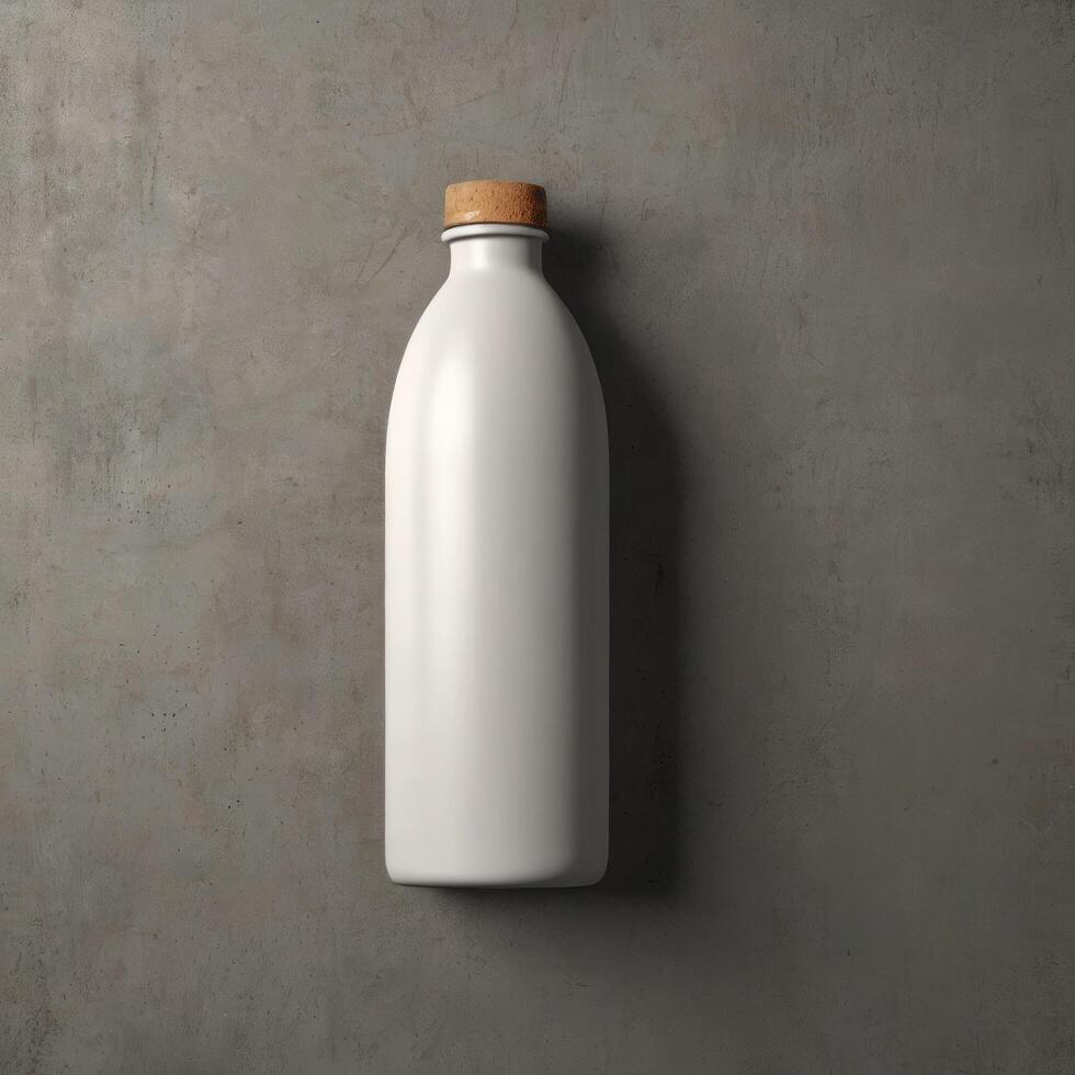 White Bottle With Cork Top On Grey Background photo