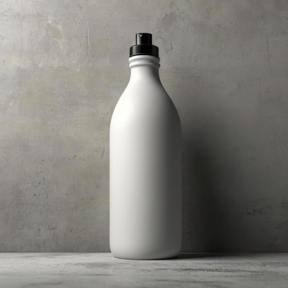 White Bottle with Black Spray Top Against Concrete Wall photo