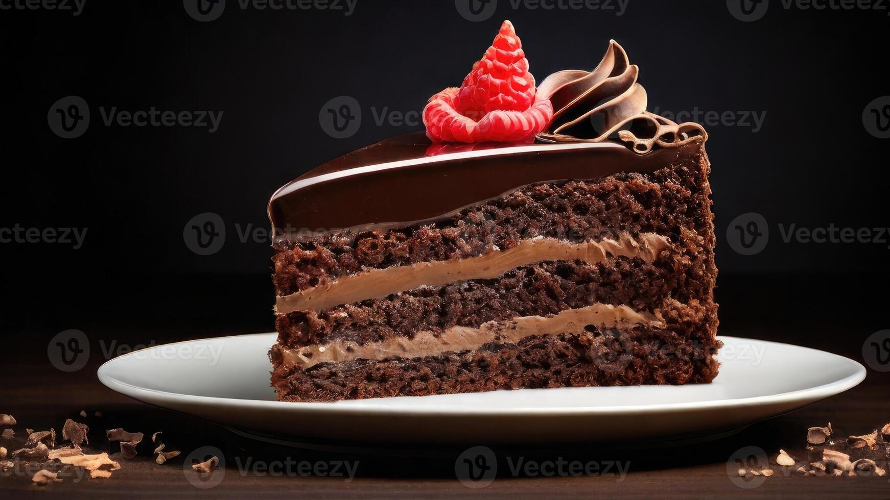 Delicious Chocolate Raspberry Cake Slice Awaits photo