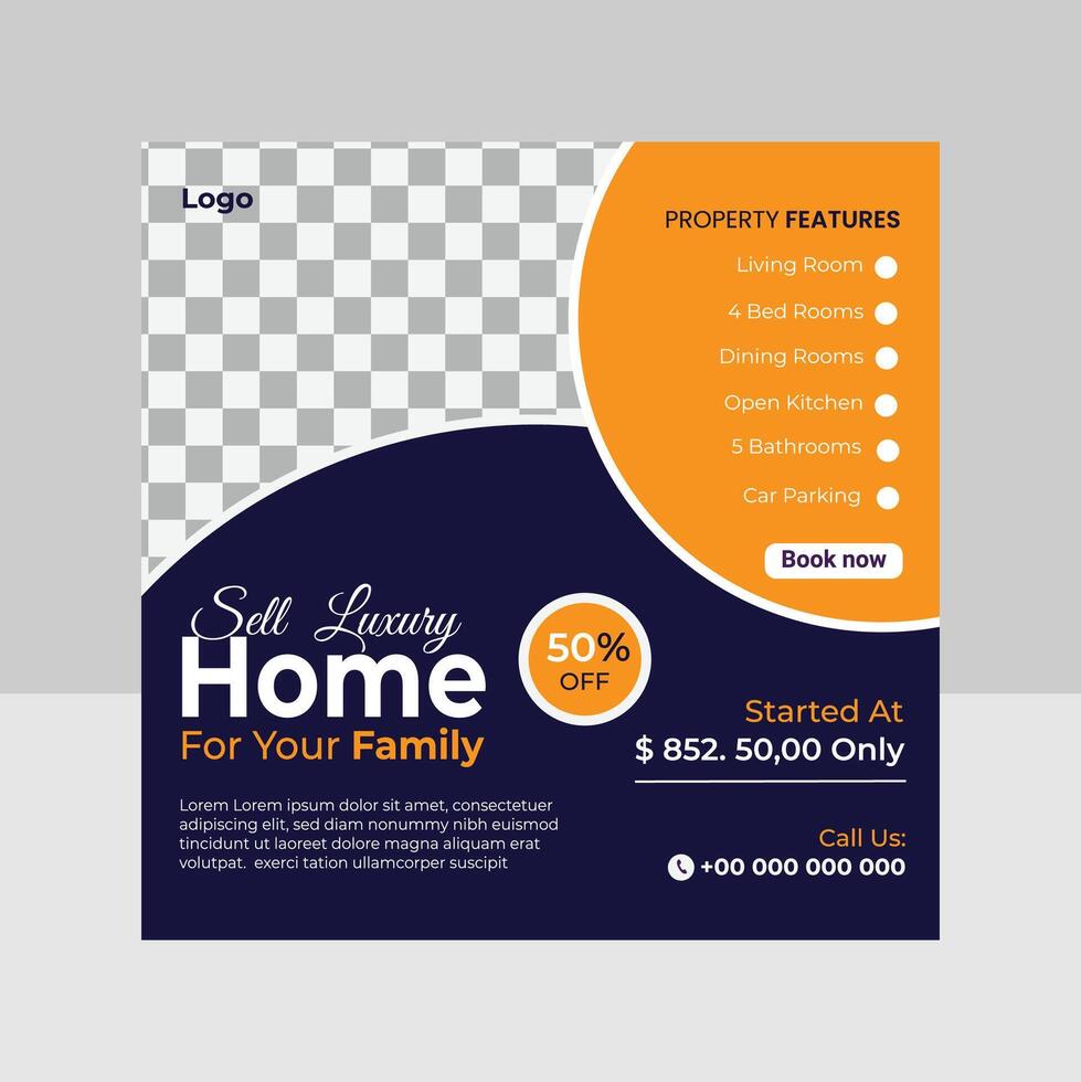 Clean and creative social media post design for real estate business vector