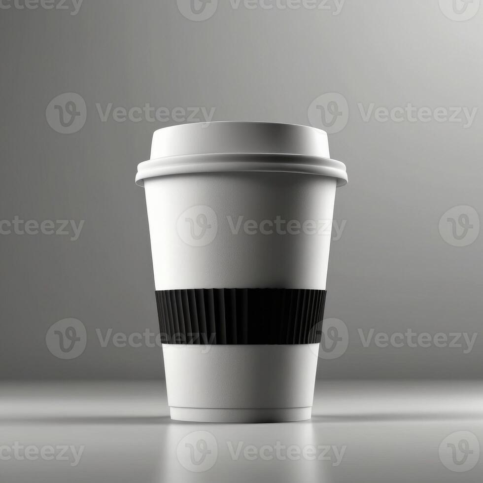 White Disposable Coffee Cup With Black Band photo