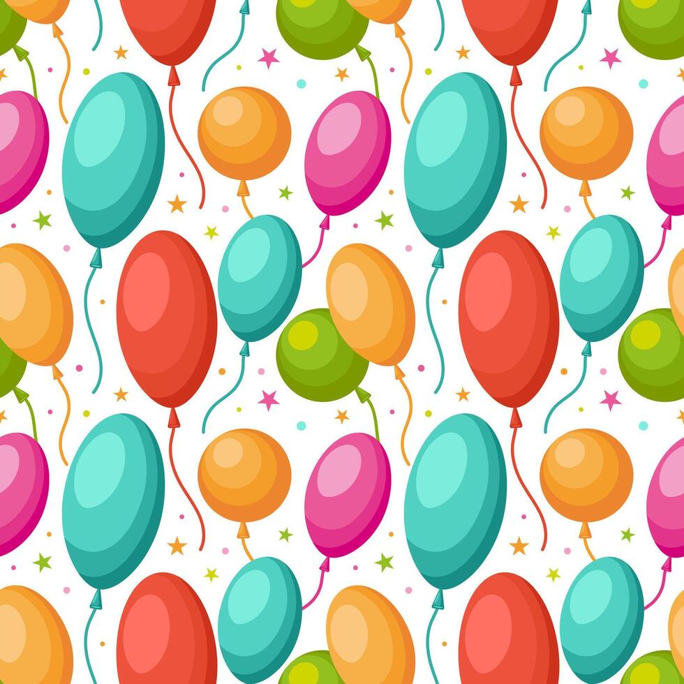 A repeating design featuring vibrant balloons that evoke a joyful and celebratory mood. This graphic is ideal for textiles, gift wrapping, and backgrounds for parties and special occasions. vector