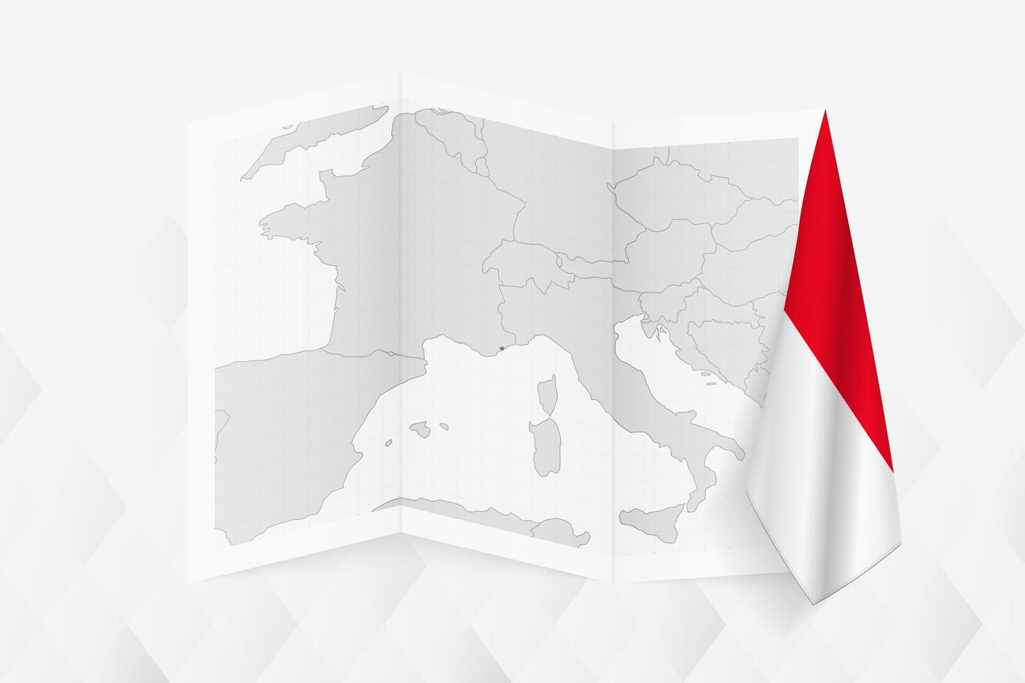 A grayscale map of Monaco with a hanging Monegasque flag on one side. Map for many types of news. vector