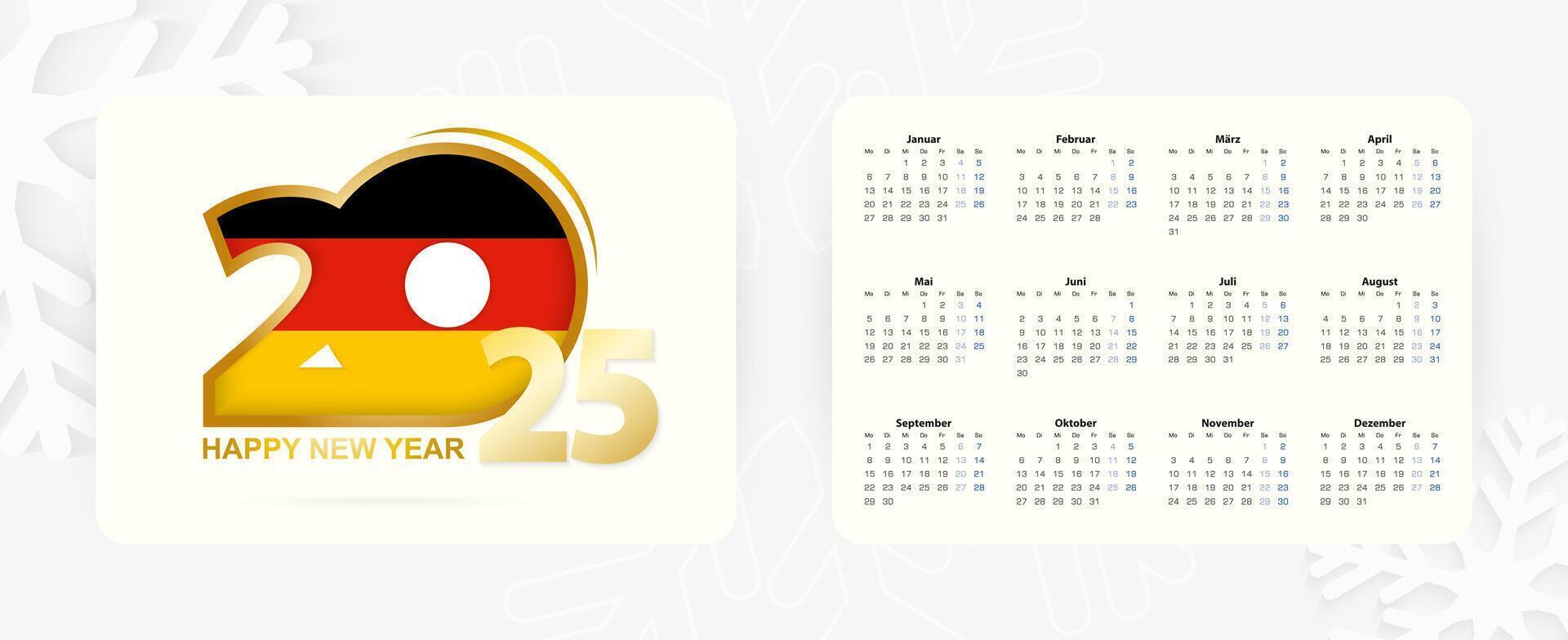 Horizontal Pocket Calendar 2025 in German language. New Year 2025 icon with flag of Germany. vector