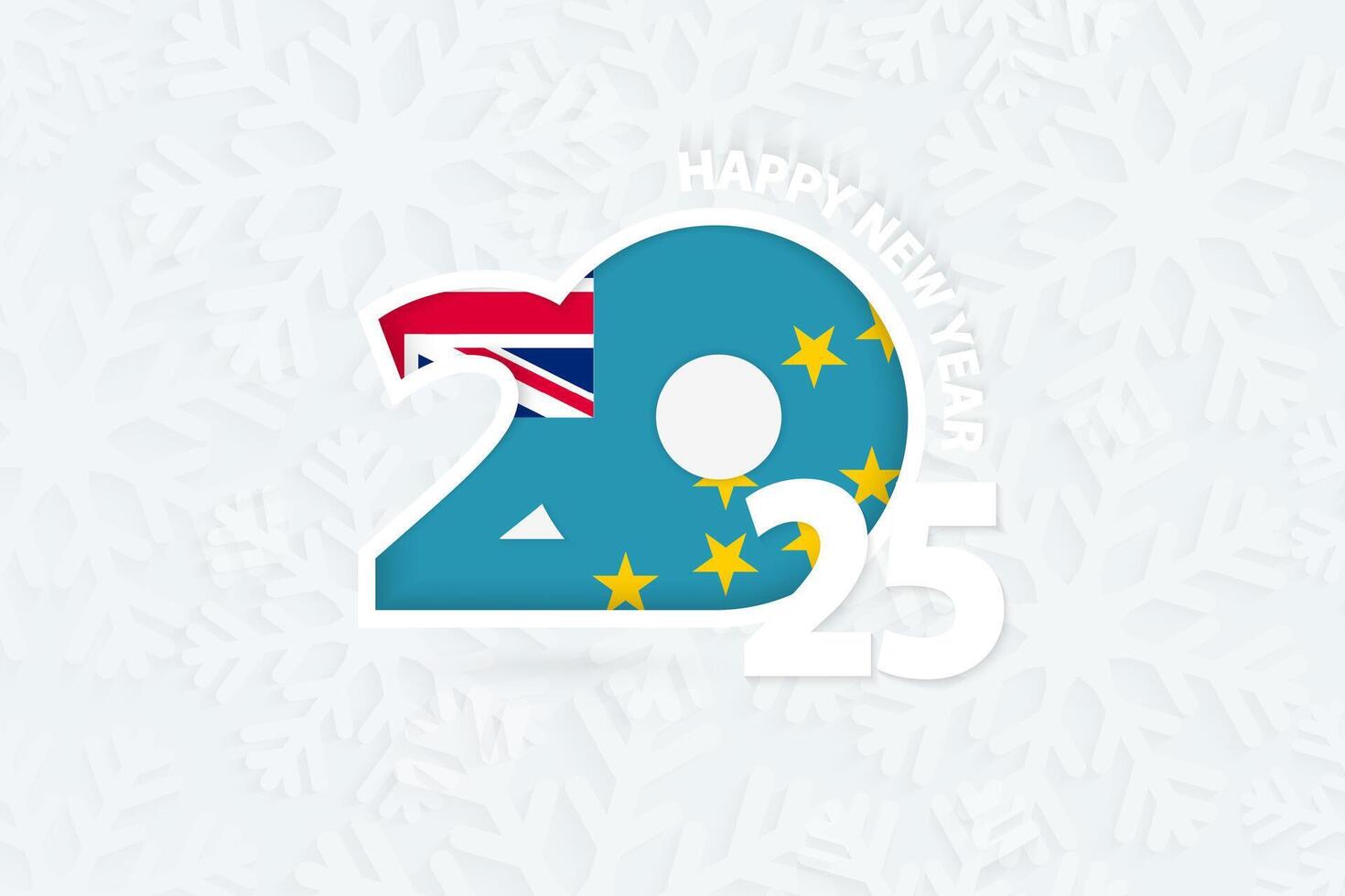 New Year 2025 for Tuvalu on snowflake background. vector