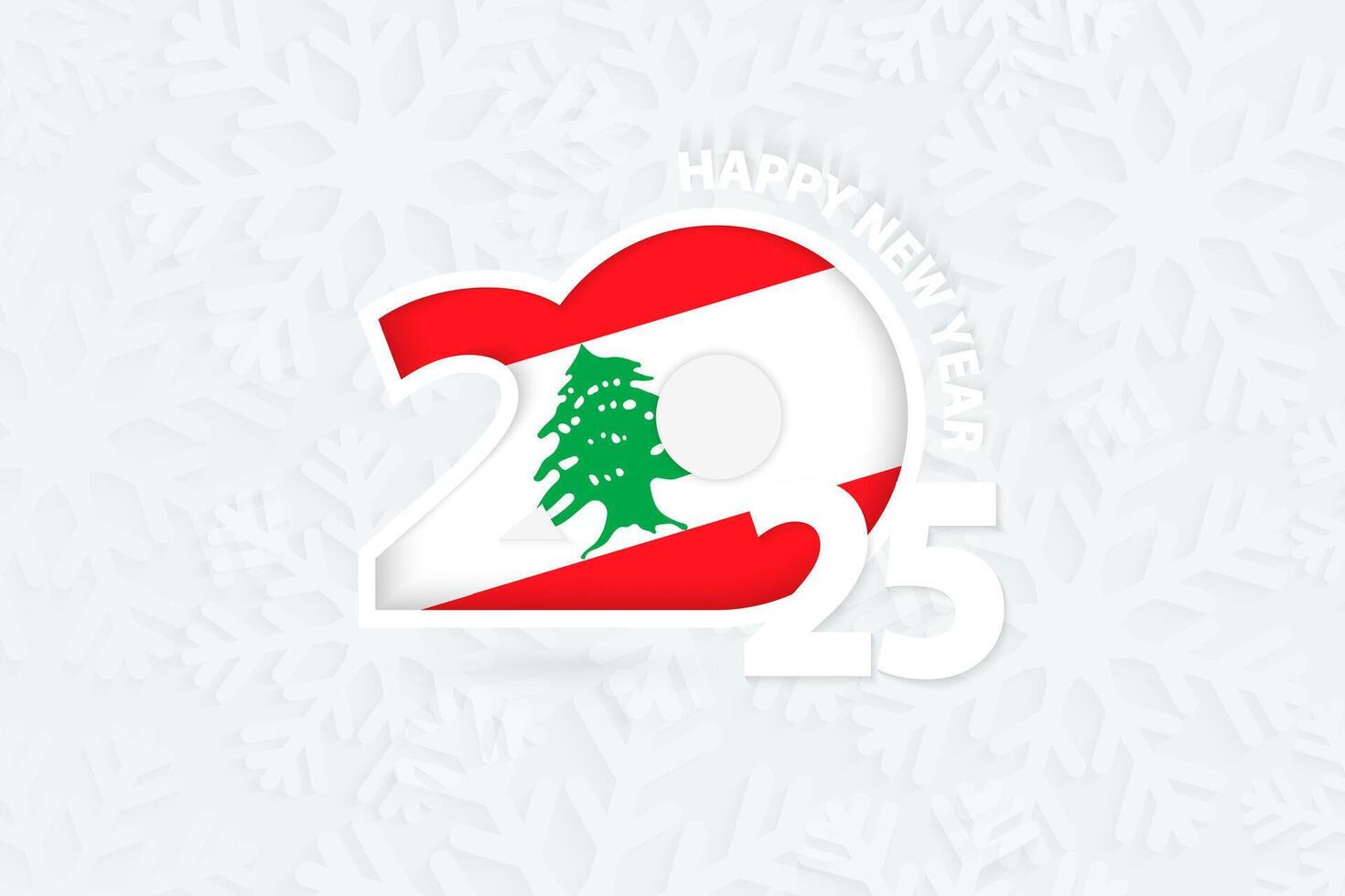 New Year 2025 for Lebanon on snowflake background. vector