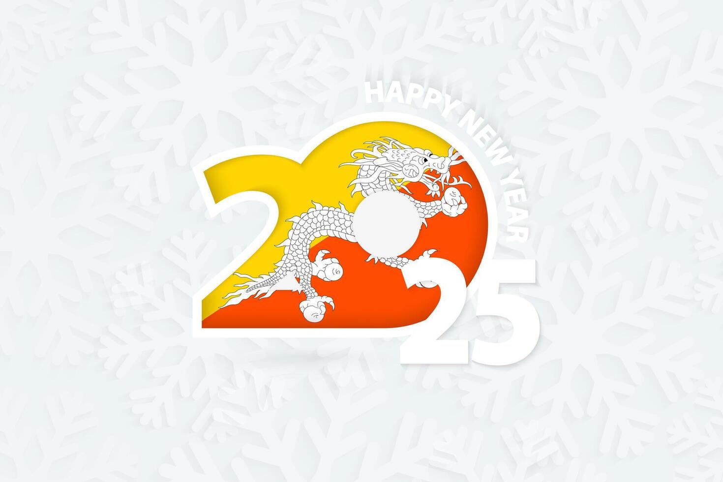New Year 2025 for Bhutan on snowflake background. vector