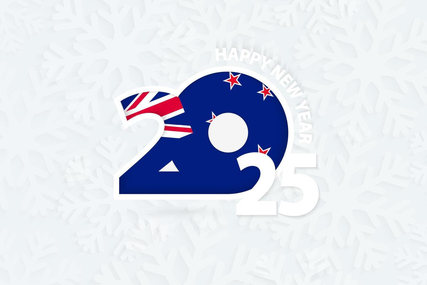 New Year 2025 for New Zealand on snowflake background. vector