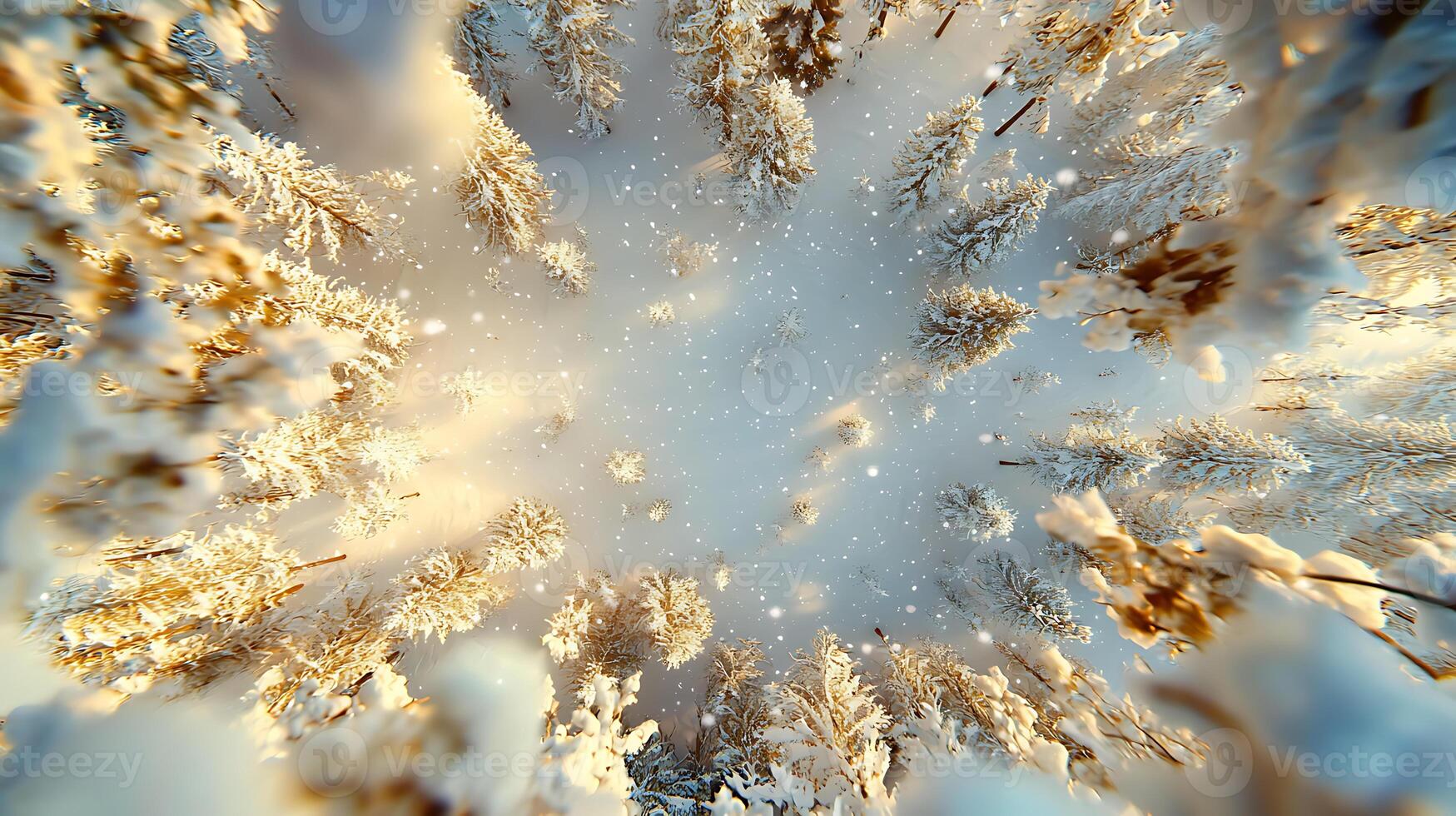 A view from above of snow covered trees photo