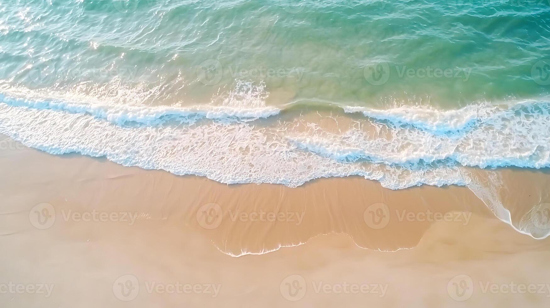 serene beach with gentle waves lapping at sandy shore, creating peaceful atmosphere. turquoise water contrasts beautifully with light sand, inviting relaxation photo