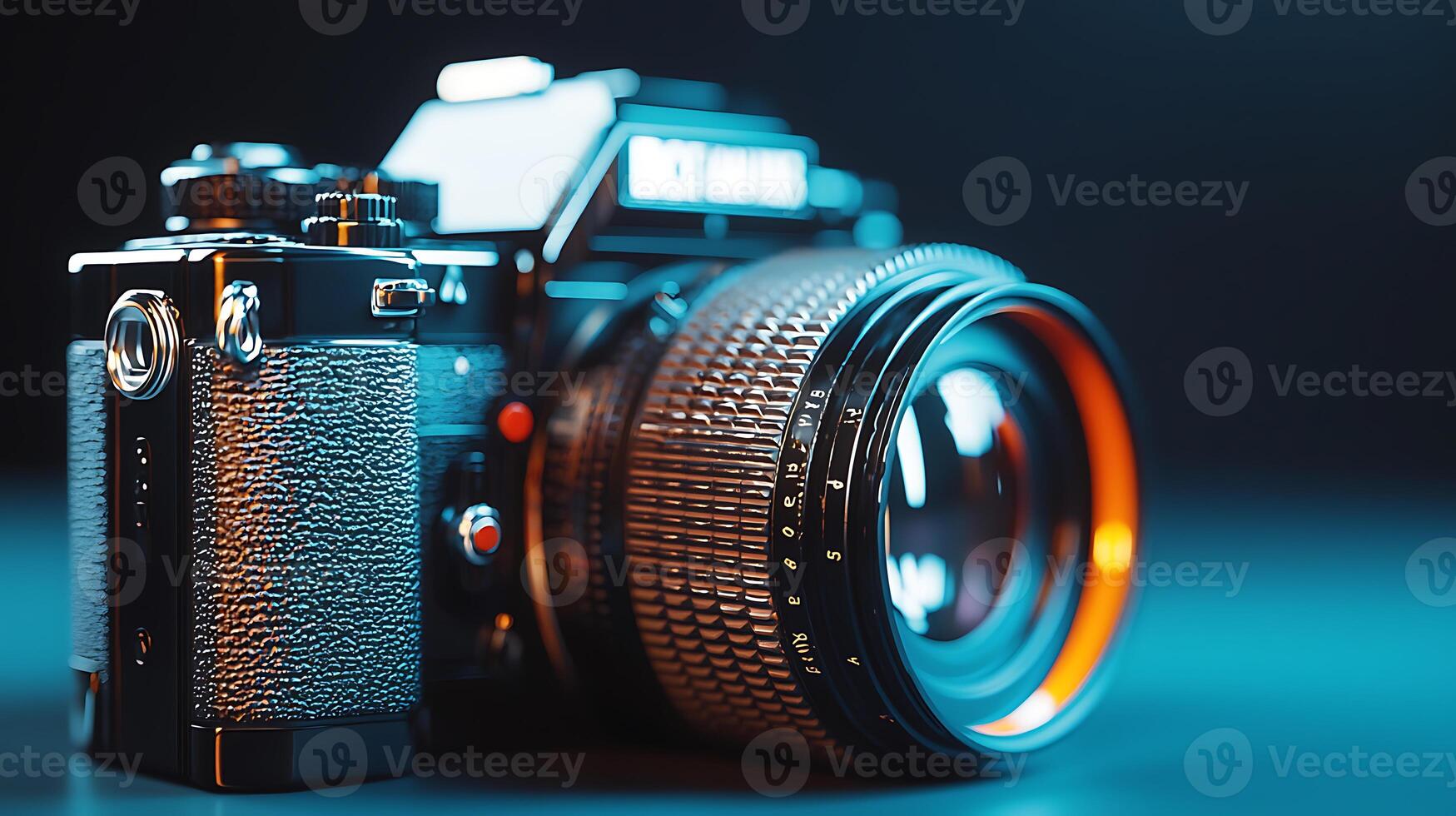 vintage camera with prime lens, showcasing intricate details and sleek design, evokes nostalgia and creativity in photography enthusiasts photo