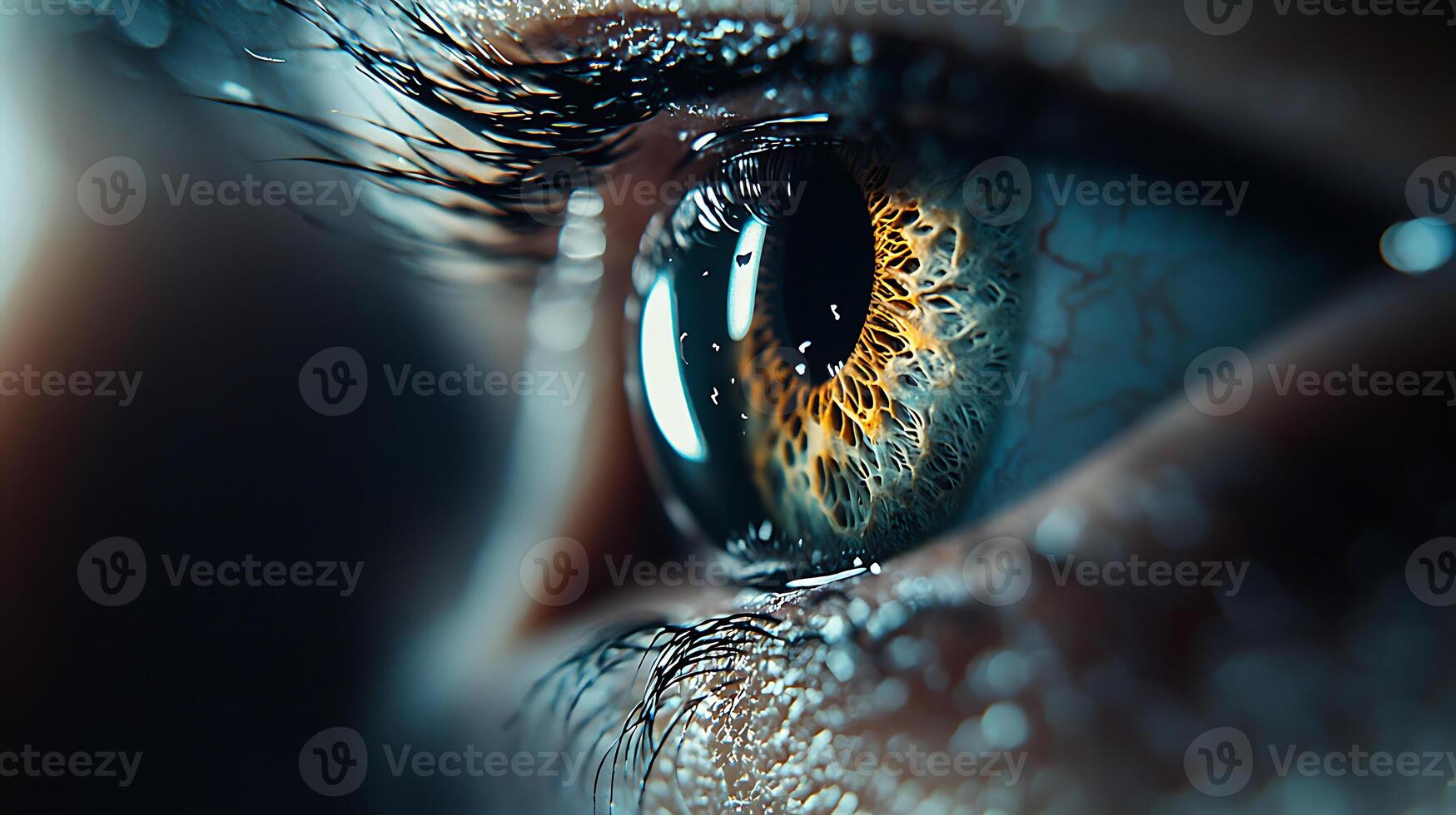 detailed close up of cat eye showcasing intricate patterns and vibrant colors, highlighting beauty and complexity of feline vision photo