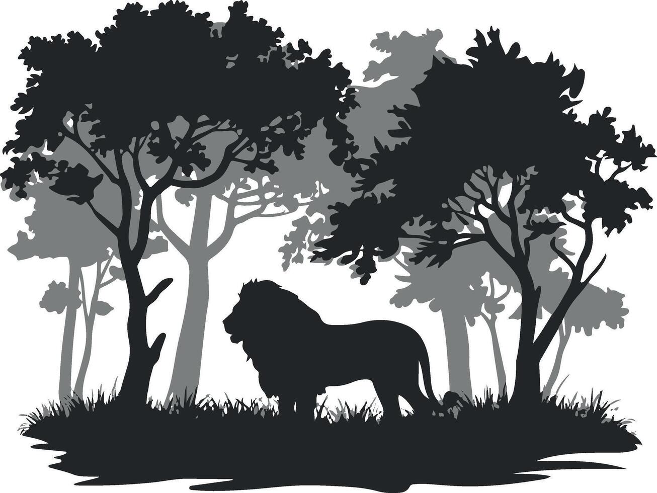 lion in forest silhouette vector