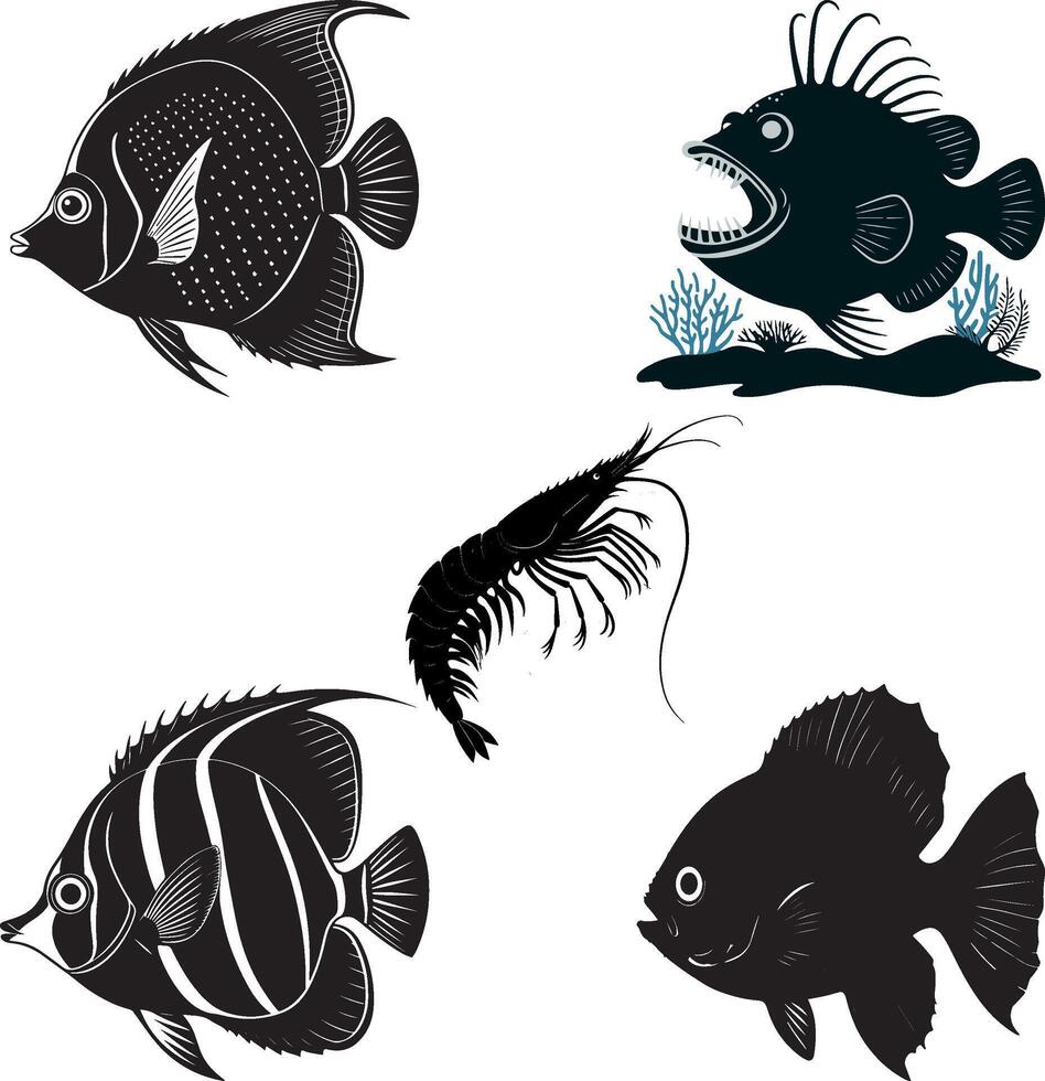 fish silhouette set vector