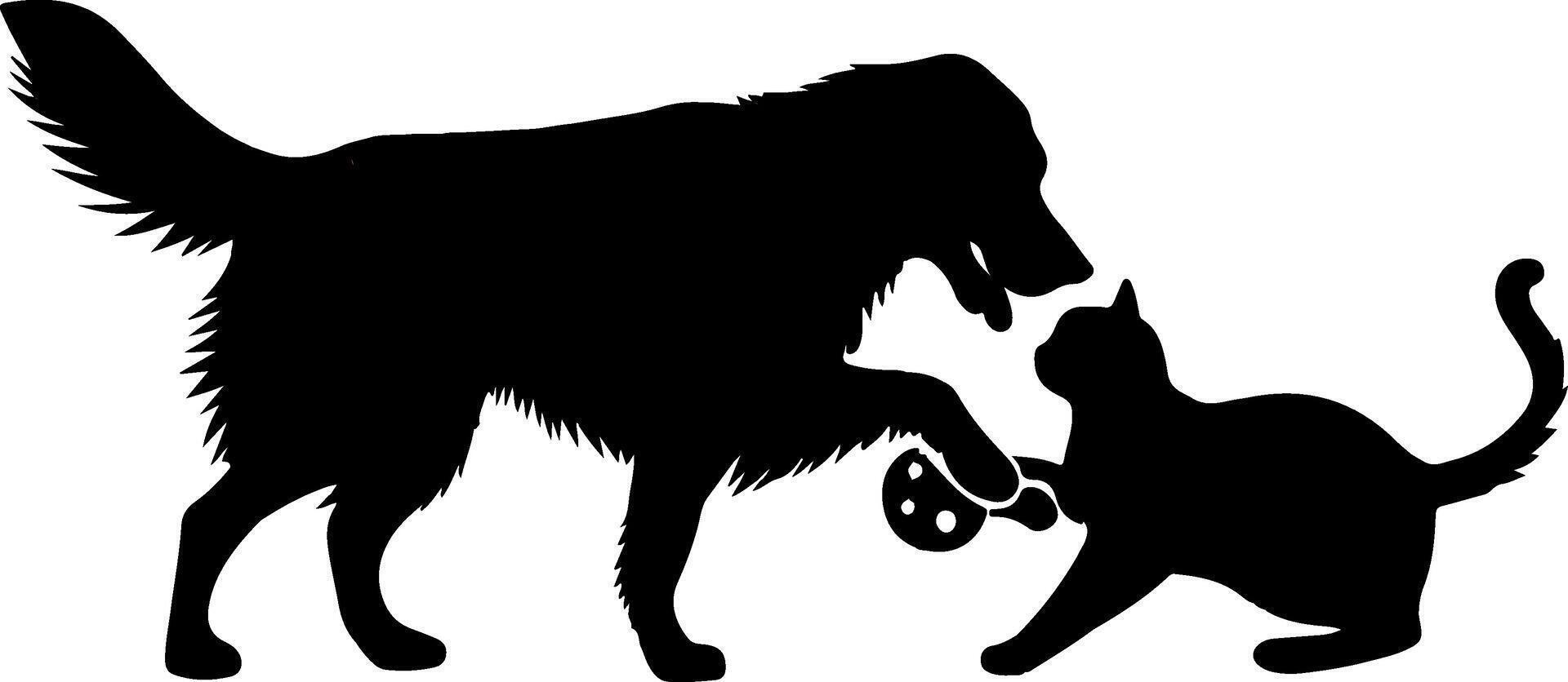 dog cat playing silhouette vector