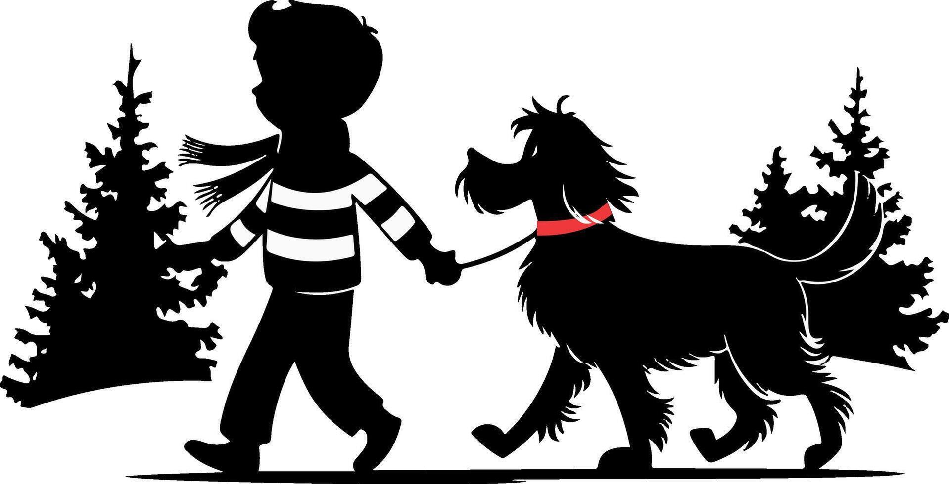 dog and child silhouette vector