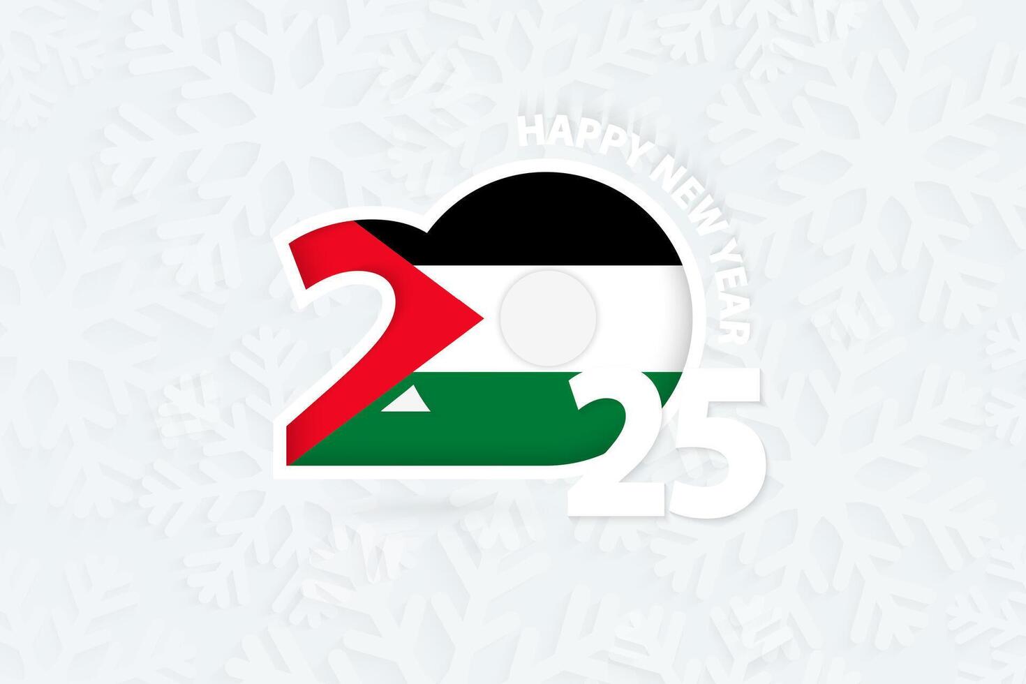 New Year 2025 for Palestine on snowflake background. vector