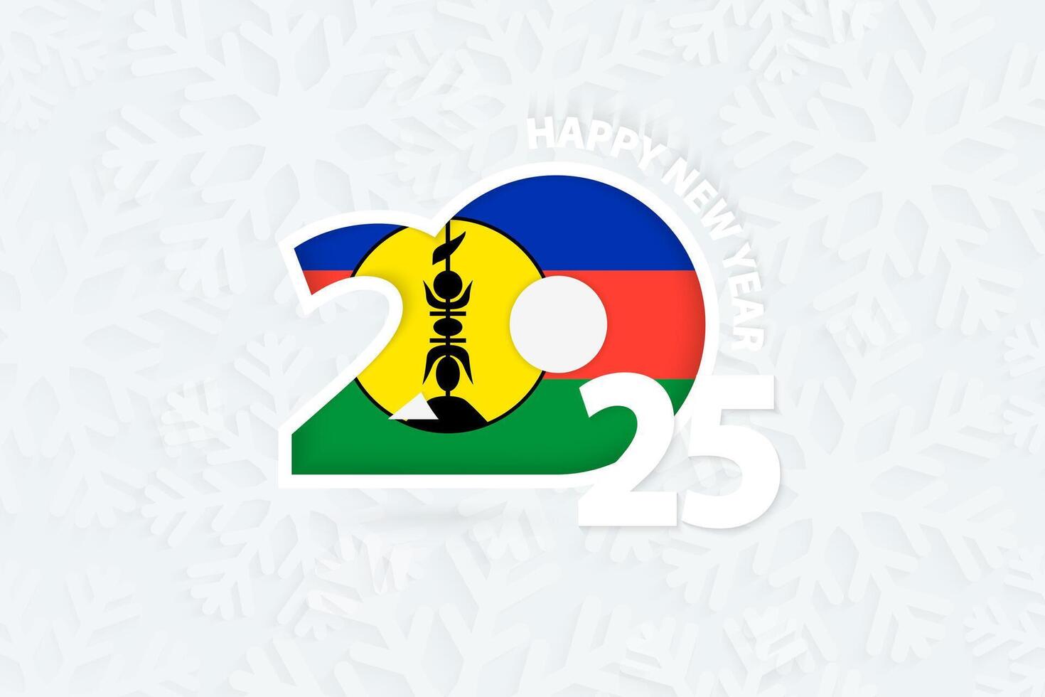 New Year 2025 for New Caledonia on snowflake background. vector