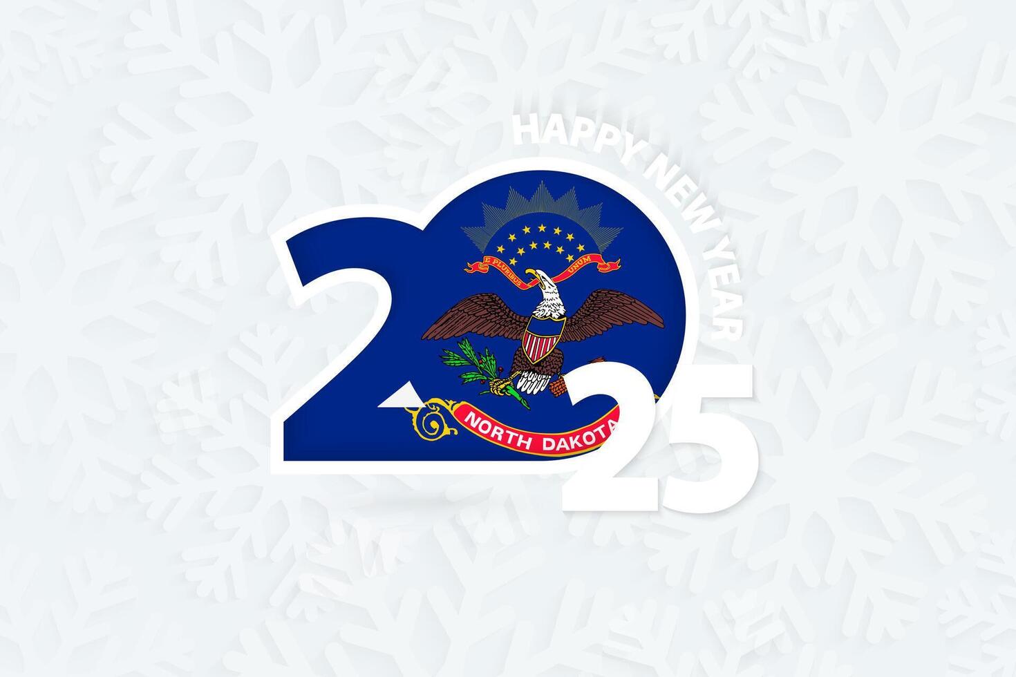 New Year 2025 for North Dakota on snowflake background. vector