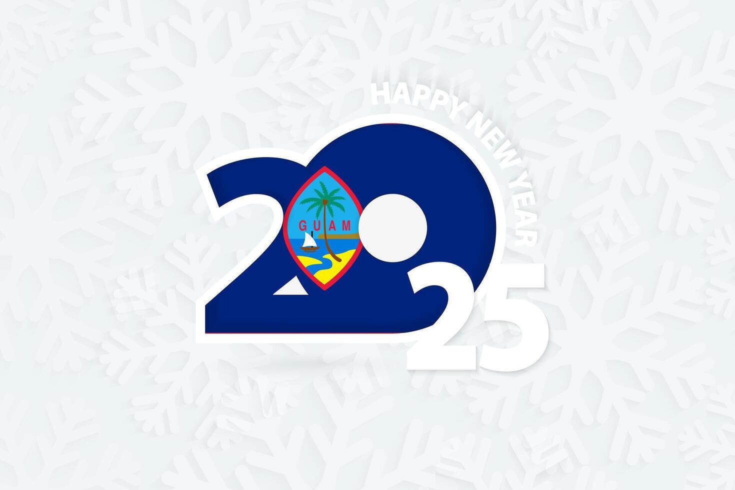 New Year 2025 for Guam on snowflake background. vector