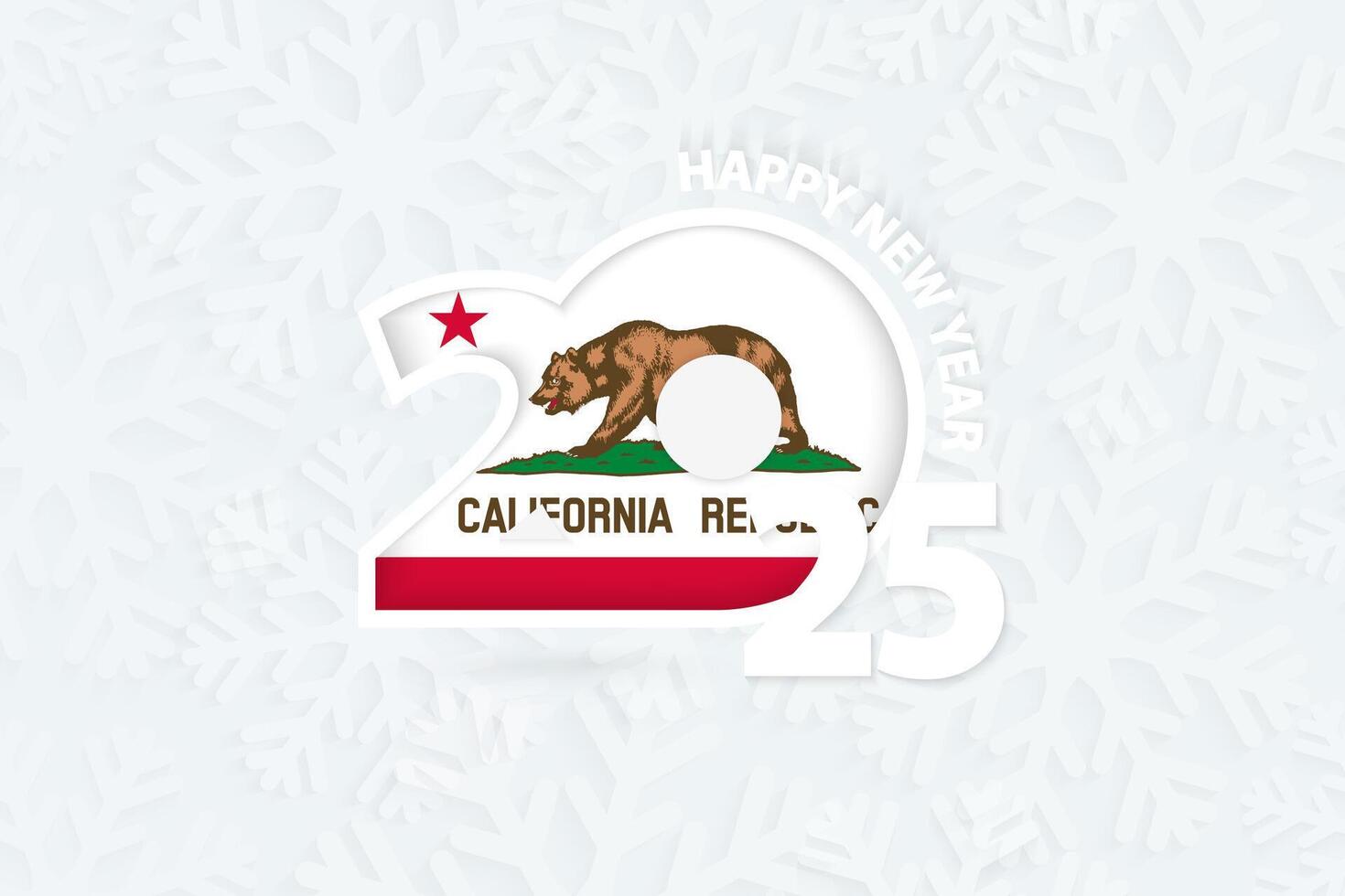 New Year 2025 for California on snowflake background. vector