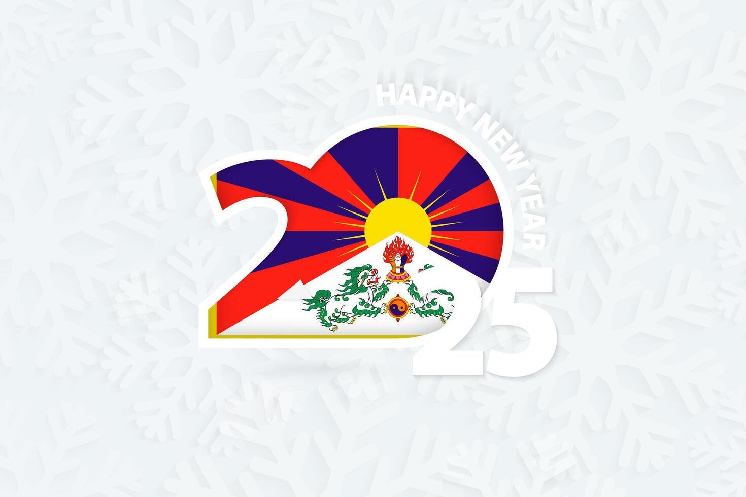 New Year 2025 for Tibet on snowflake background. vector