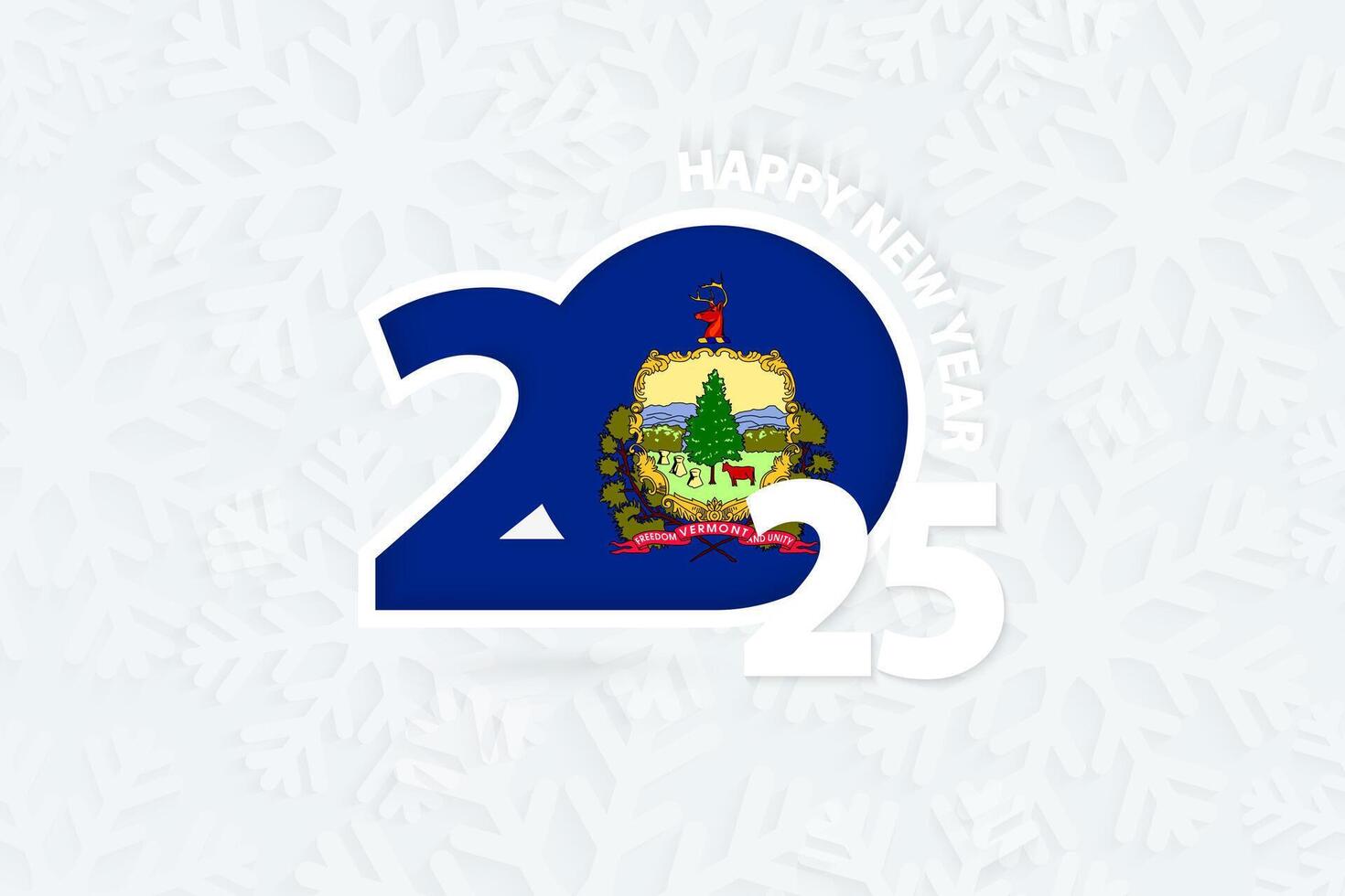 New Year 2025 for Vermont on snowflake background. vector