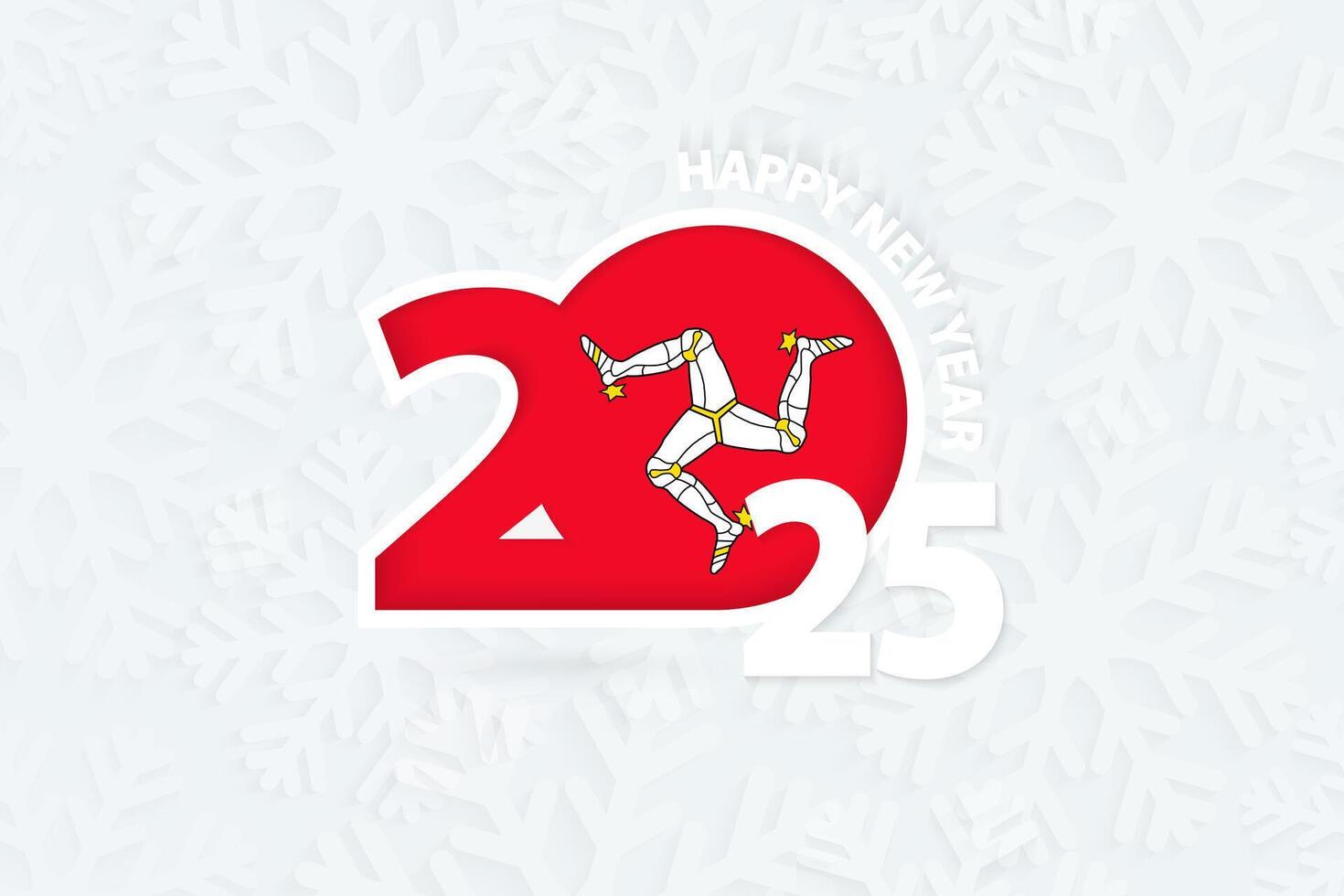 New Year 2025 for Isle of Man on snowflake background. vector
