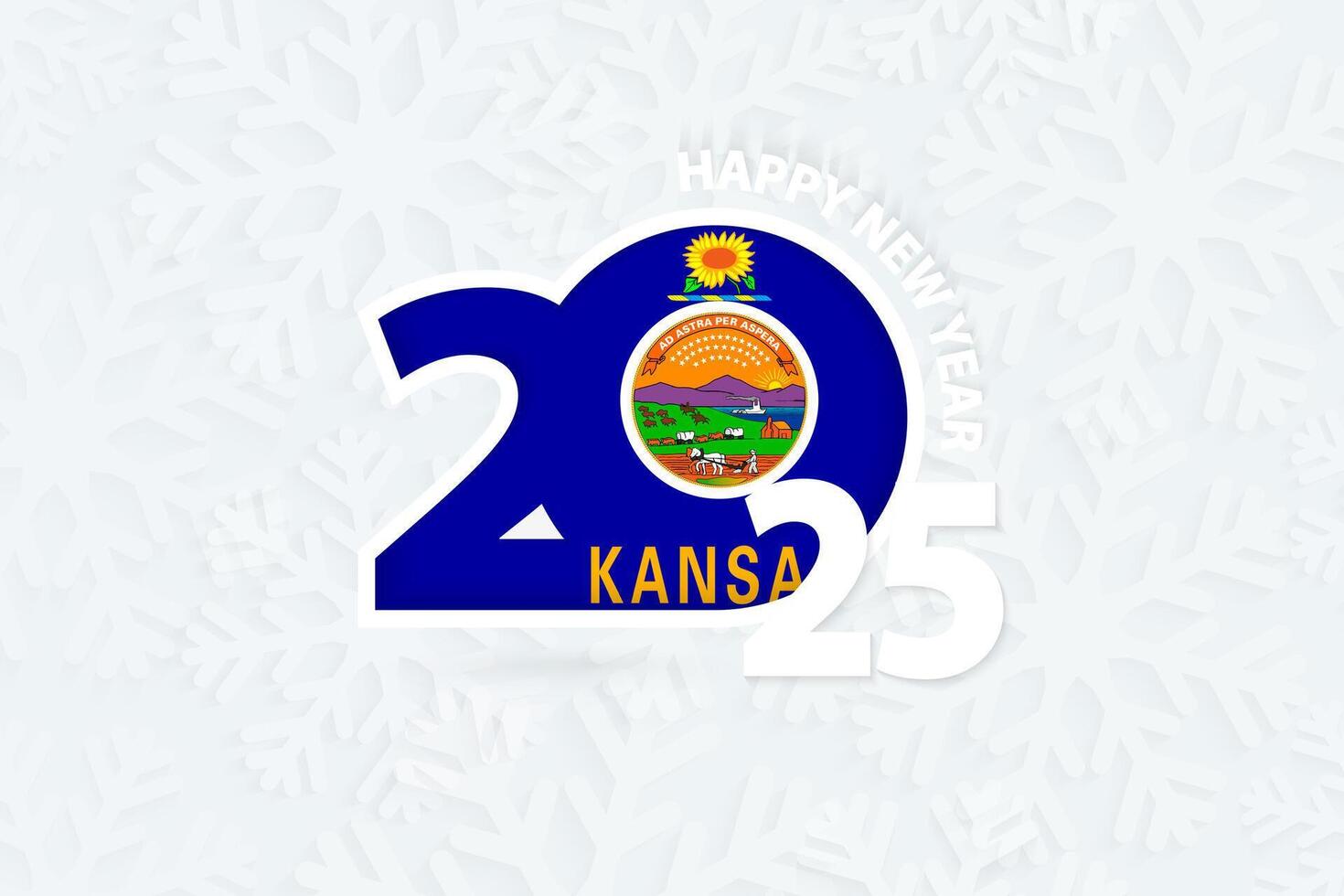 New Year 2025 for Kansas on snowflake background. vector