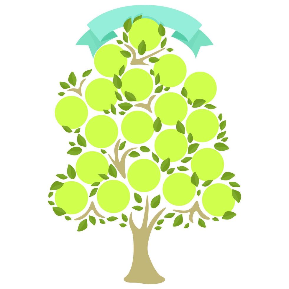 Green genealogical family tree with leaves and cells for writing names of family members vector